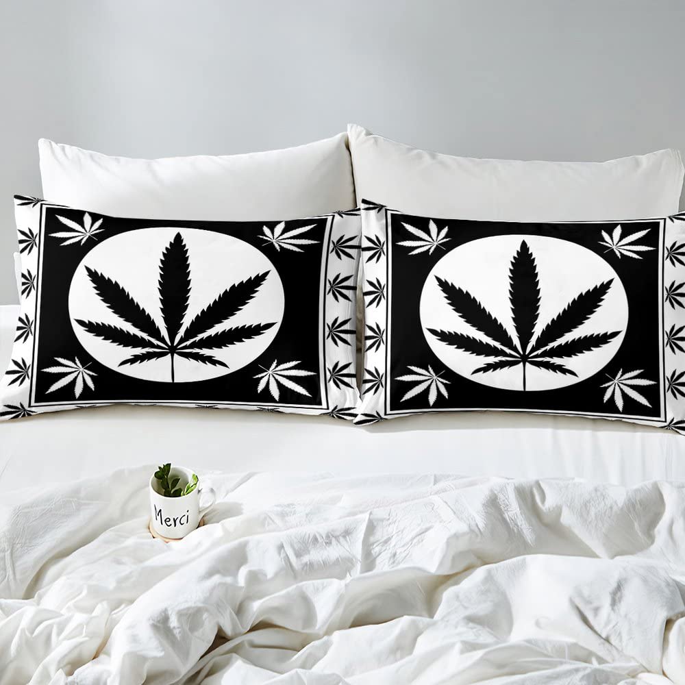 Juego De Edredón Con Estampado De Hojas De Marihuana - Tamaño Doble (200x200 Cm), Incluye 2 Fundas De Almohada