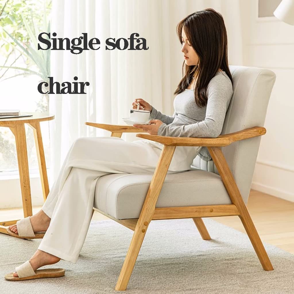 Ya-Home Poltrona Imbottita Sedia da Salotto in Tessuto di Lino Poltroncina Moderna con Struttura Legno Massiccio Sedie Imbottita con braccioli per Camera da Letto/Soggiorno, Beige