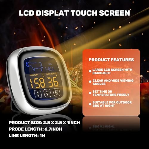 Miniatura 2 de Vedozo Giveme5 - Termómetro digital de carne para cocinar, pantalla táctil LCD de lectura instantánea, termómetro de alimentos con sonda larga,