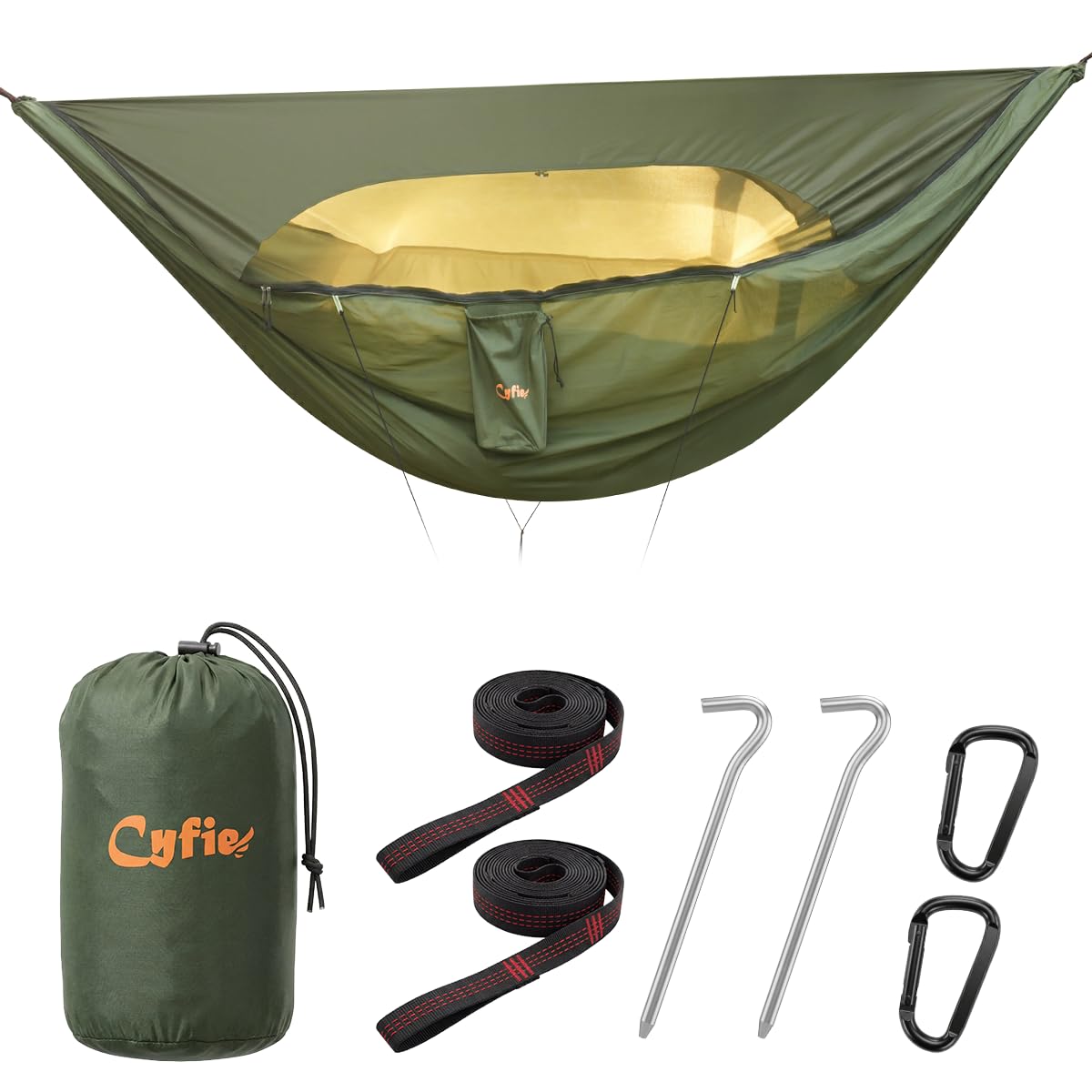 CYFIE Amaca da campeggio con zanzariera e telo parasole - amaca leggera e portatile da trekking - 290 x 140 cm, portata massima 200 kg, per esterni, cortile e campeggio