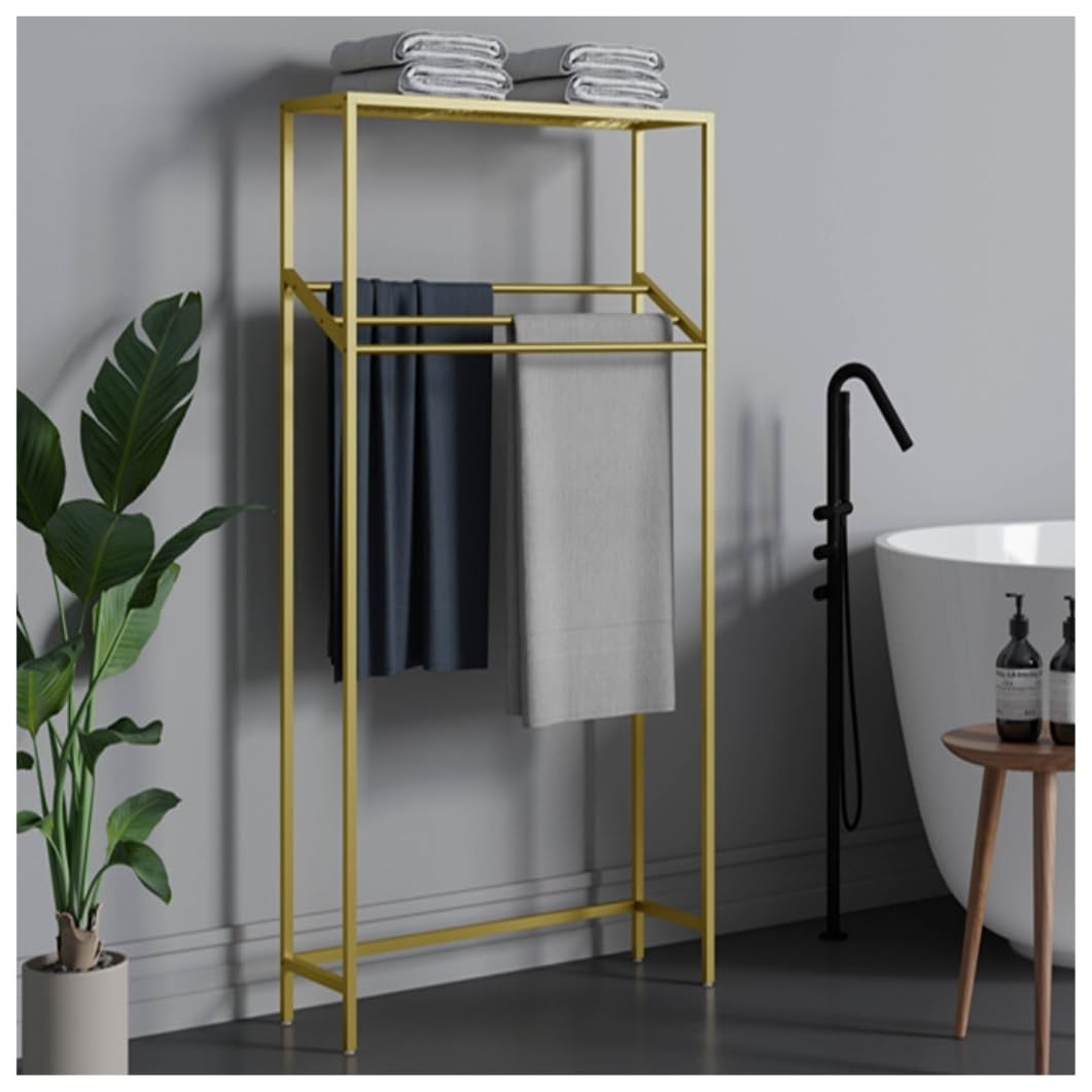 Toallero Toallero De 3 Niveles, Soporte Independiente para Toallas con Estante Almacenamiento, Secado para Mantas Metal Independiente(Gold,80 * 25 * 130cm)