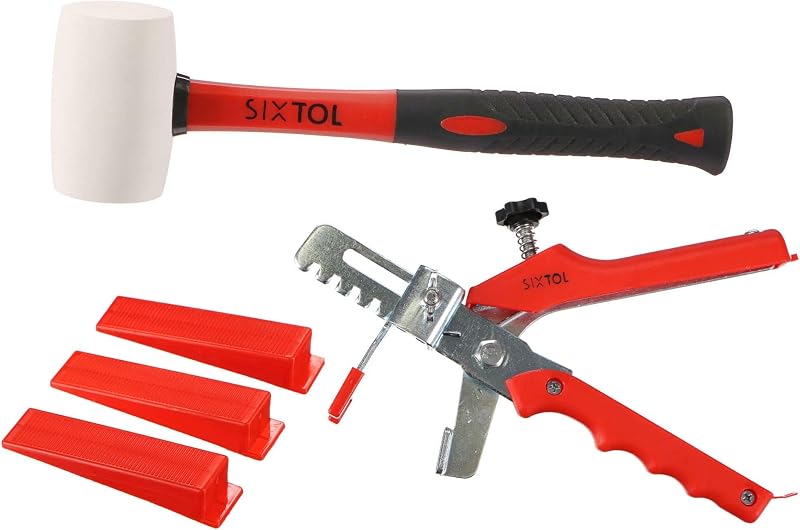 Kit de Nivelamento para Azulejos e Pisos SIXTOL SX3101 com Alicate, 100 Cunhas e Martelo de Borracha