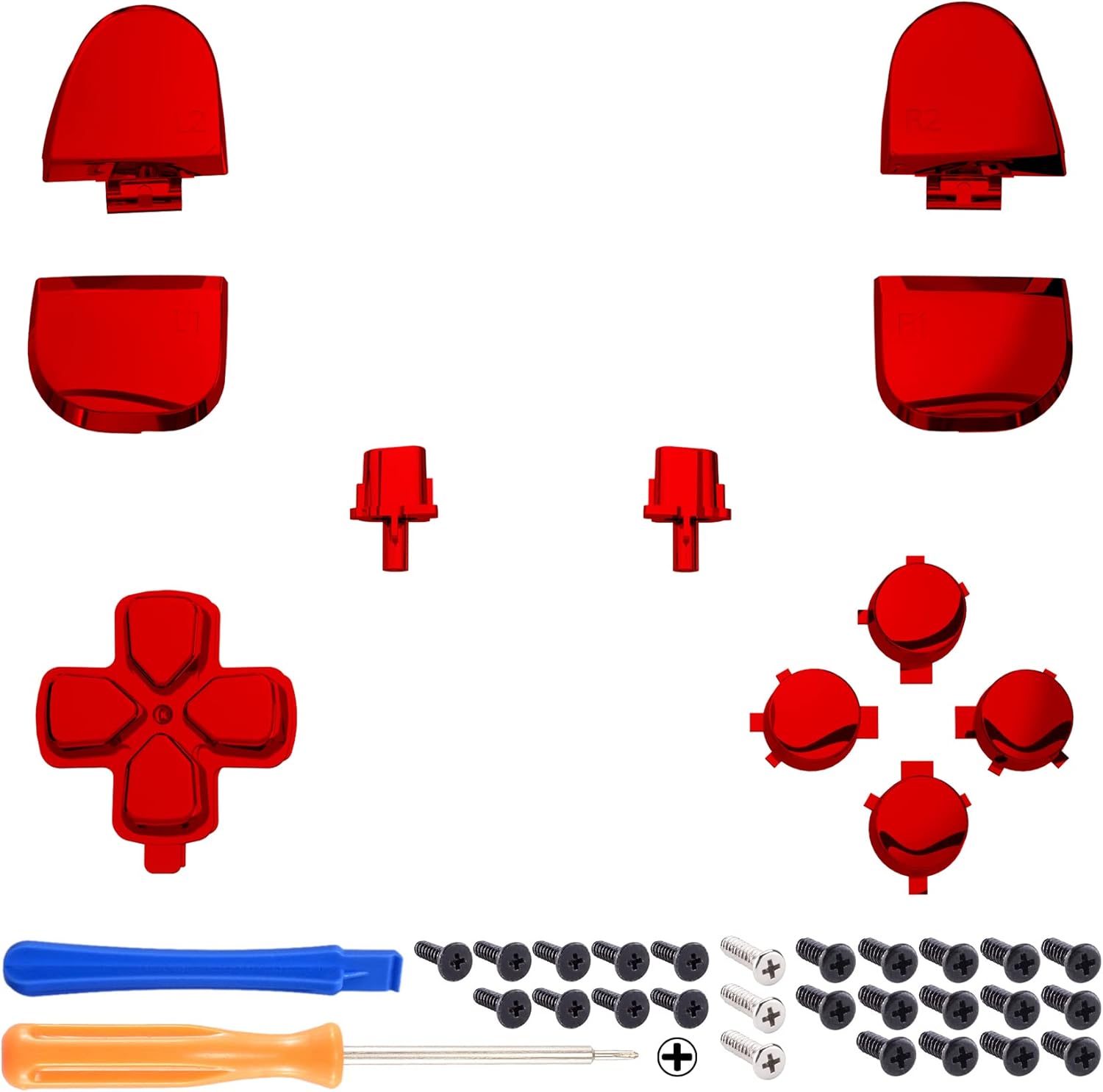 eXtremeRate Replacement D-pad R1 L1 R2 L2 Triggers Share Options Face Buttons, Chrome Red Full Set Buttons Compatible with ps5 Controller BDM-030 BDM-040 BDM-050 BDM-060 - Controller NOT Included - Image 3