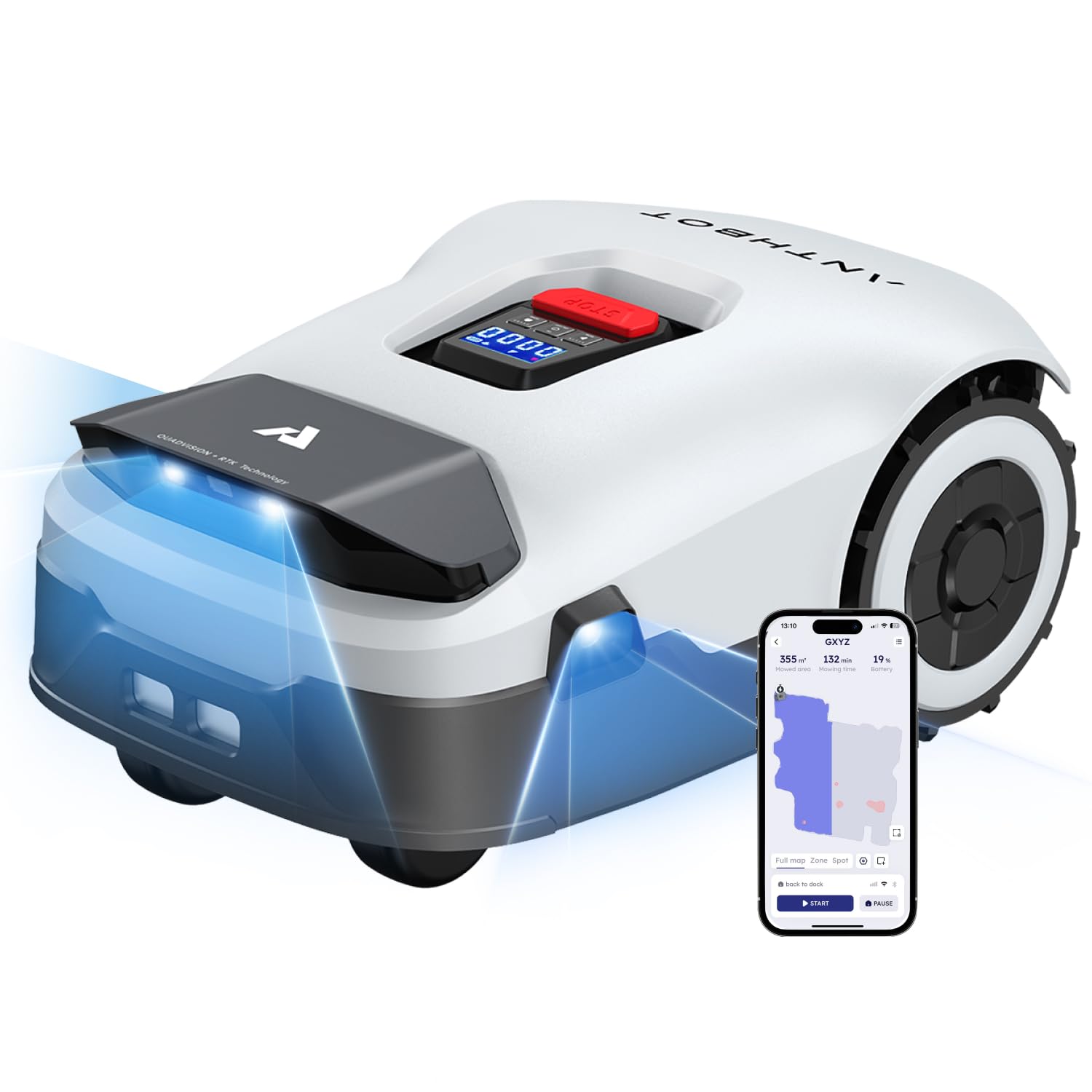 ANTHBOT Genie 3000 Mähroboter ohne Begrenzungskabel, Empf. 3050 m², Max. 3550 m², Rasenmäher Roboter mit RTK+4-Kamera Vision, Präzise Navigation, KI-Hindernisvermeidung, Rasenroboter mit App-Steuerung