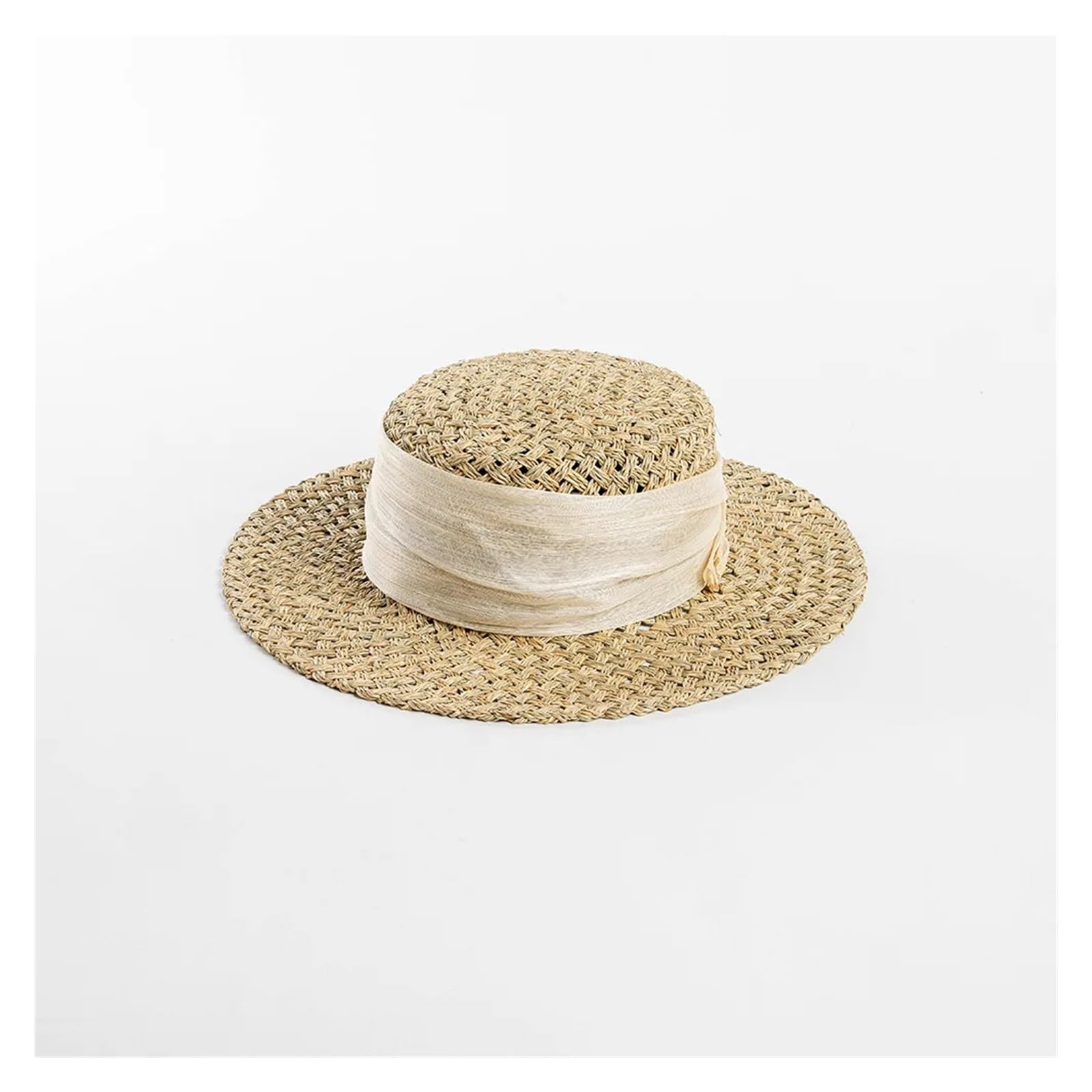Sommer-Sonnenhut aus Stroh Damen Sommer Sonnenhut Naturstroh Flat Top Caps Elegante Bootshut Handgefertigt Sonnenschutz Strand Outdoor Für die Reise