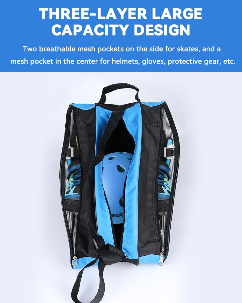 Rollschuhe Tasche, Inliner Tasche, Schlittschuhe Rucksack mit verstellbaren Schultergurten, Skate Tasche für Damen & Herren, ideal für Skateboards und Rollschuhe - Blau