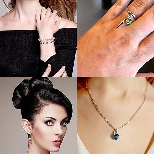 Miniatura 8 de BetterJonny 120 abalorios de piedra natal de cristal, 12 colores redondos de cristal con anillos, colgantes de joyería hechos a mano para joyería,