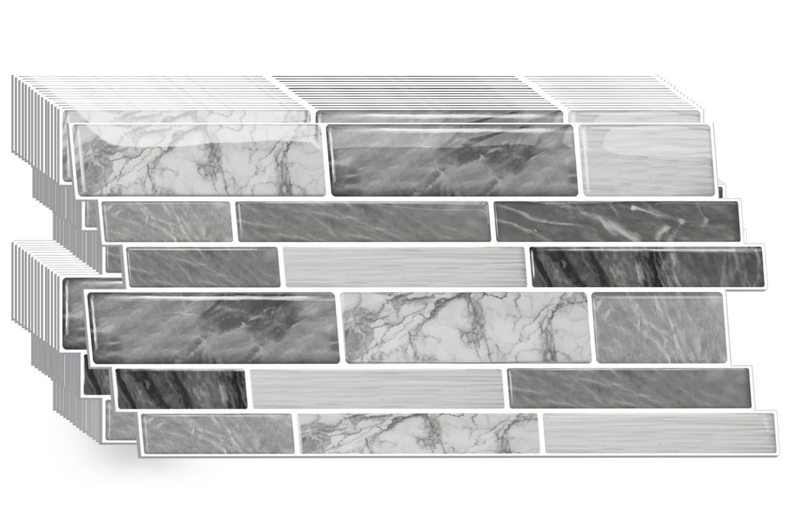 CHDITB 16 Sheets 2D Gary Marble Effect Tiles Decals,Peel and Stick on Wall Tiles,Vintage Backsplash for Kitchen,Marble Stick On Tiles Stickers,Self Adhesive Backsplash Wall Sticker Bathroom,26.4X12cm โ image 1