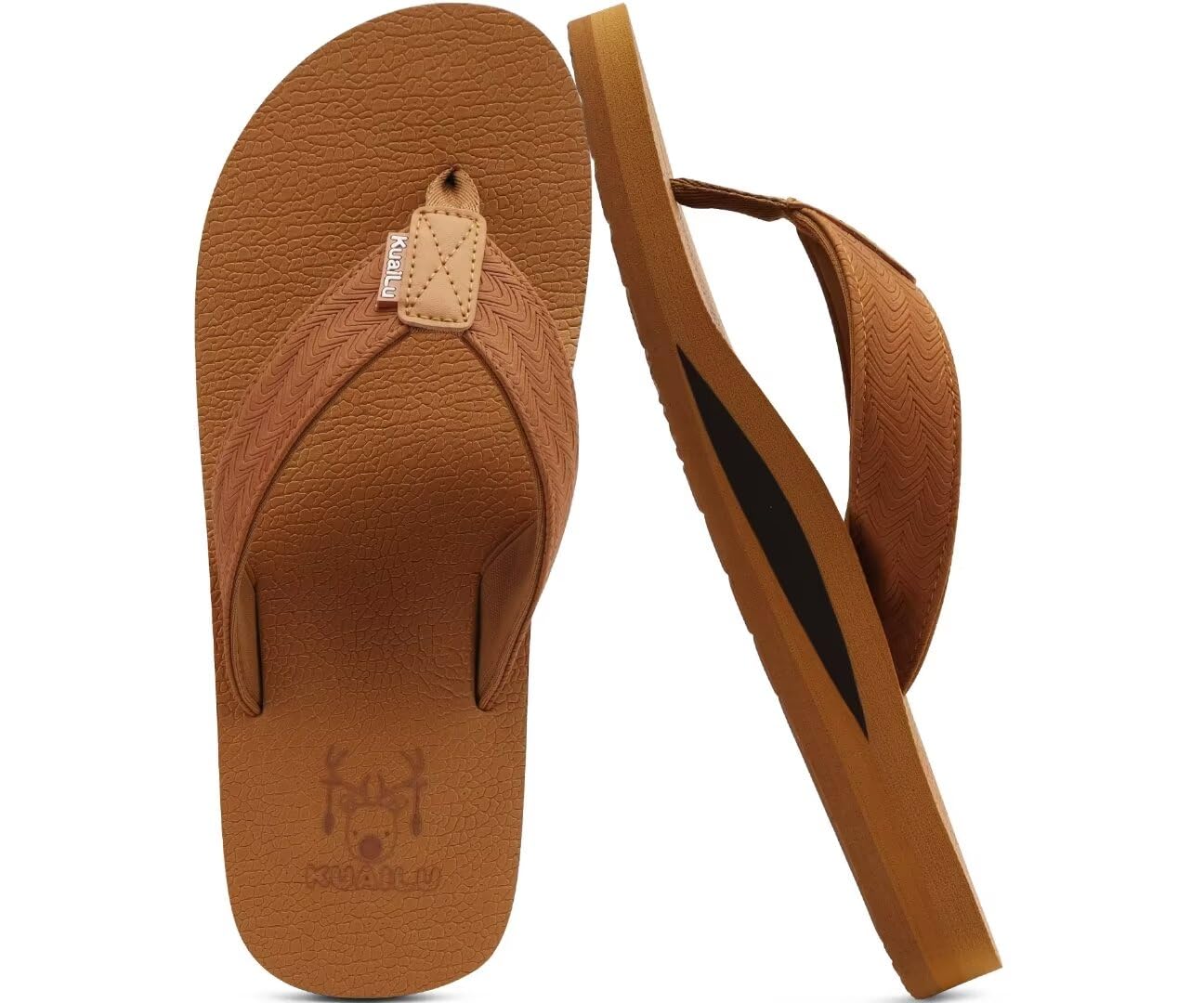 KuaiLu Men's Yoga Mat Leather Flip Flops with Arch Support Comfortable Cushion Walking Thong Sandals Slip On Indoor Outdoor