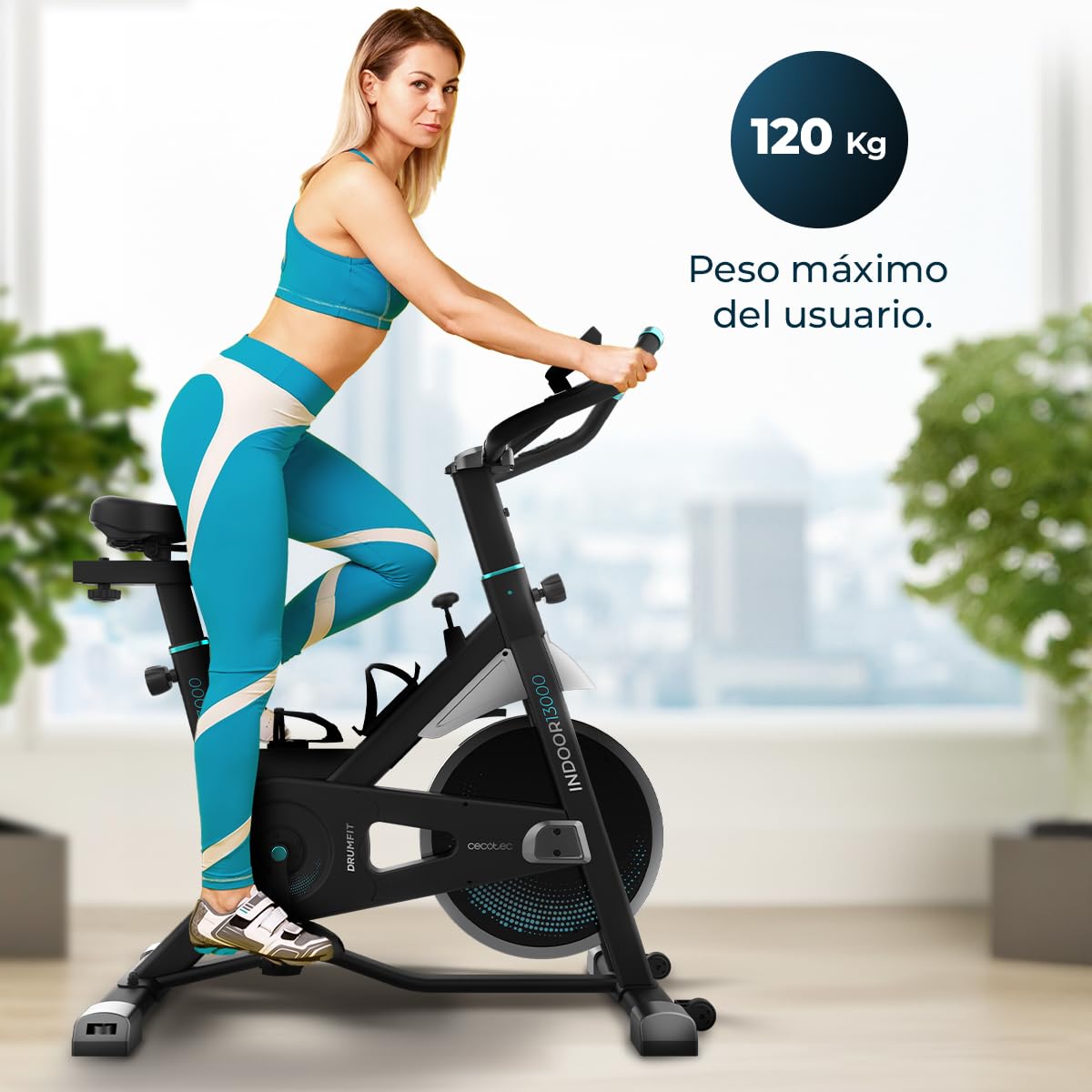 Cecotec Rower treningowy do użytku wewnątrz z kołem zamachowym 13 kg DrumFit Indoor 13000 Race. Pulsometr, ekran LCD, uchwyt na urządzenia, koła, opór tarcia, regulowane siodełko
