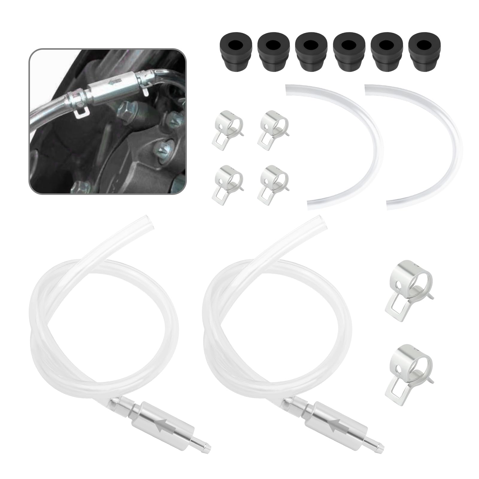 Universal 2-Set Brake Fluid Bleeder Kit with One-Way Check Valve Hoses
