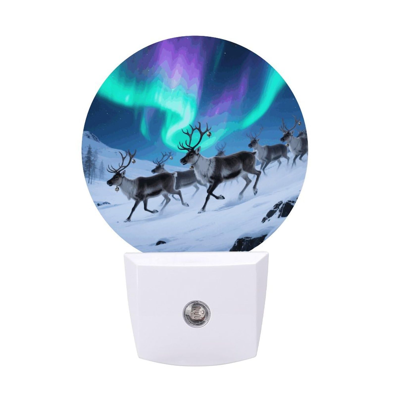 Night Light Plug Into Wall with Dusk to Dawn Sensor 0.5w Modern LED Reindeer Under Aurora Plug in Night Lamp Warm White Glow Nightlight for Bedroom Hallway Kitchen Bathroom Stairs Corridor(Round)