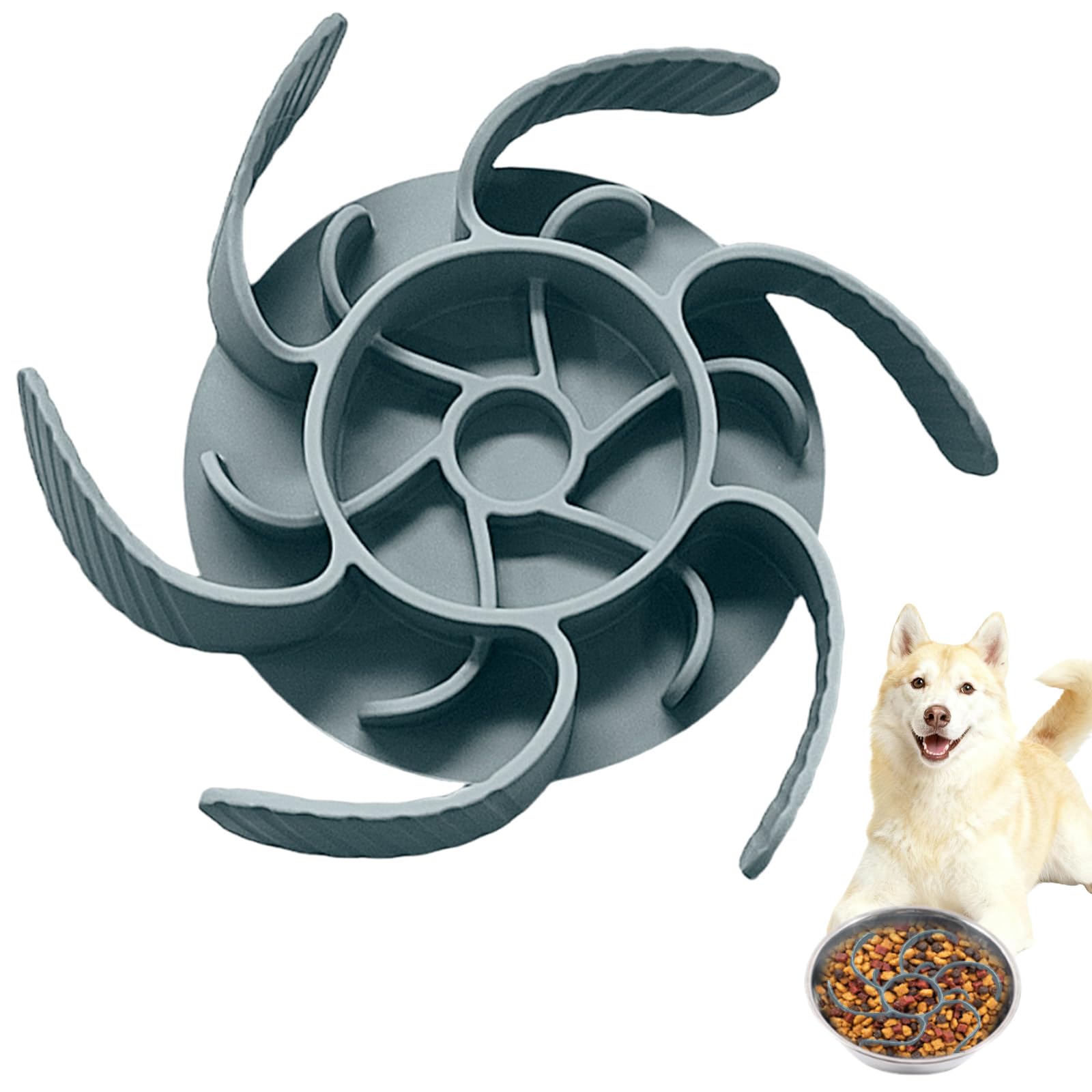 Slow Feeder Insert for Dog Bowls - Adjustable Silicone Mat with 36 Suction Cups, Cuttable to Fit & Prevent Bloat/Choking, for Fast Eaters, Fits Most Bowls (Grey)