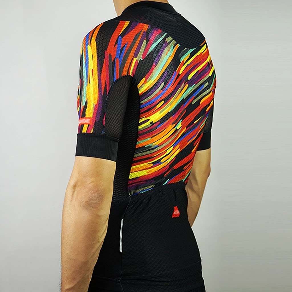 Męska odzież kolarska Kolor Paski Siatka Szybki Suche Lato MTB Jazda na rowerze Jersey dla Mężczyzn Krótki Rękaw Odzież Odzież rowerowa Oddychająca Męskie koszulki kolarskie(XL)