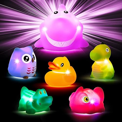 Juguetes de baño para niños pequeños de 1 a 3 años sin agujeros juguetes de baño con luz LED intermitente colorida para bebé estilo animal del
