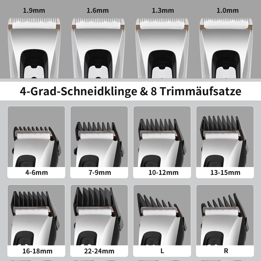 Profi Kabellos Haarschneidemaschine Set, Haarschneider Bartschneider für Herren, Haarschneidemaschine Wasserdicht mit LCD-Display, 150 Min Laufzeit, 8 Aufsätzen