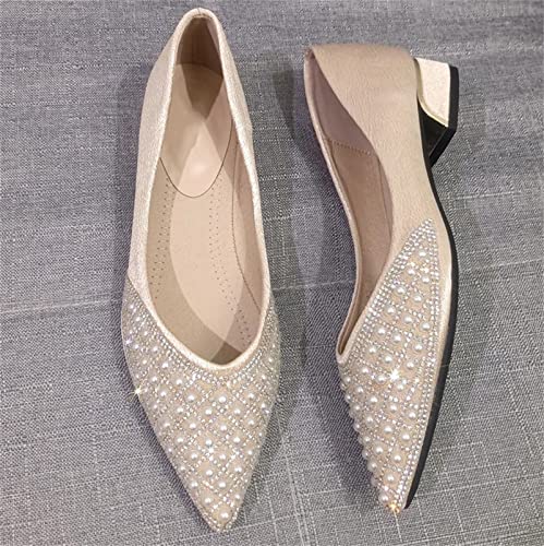 TN TANGNEST Women's Pointed Toe Pumps Rhinestone Comfortable Low Chunky Heel Pumps Shoes2