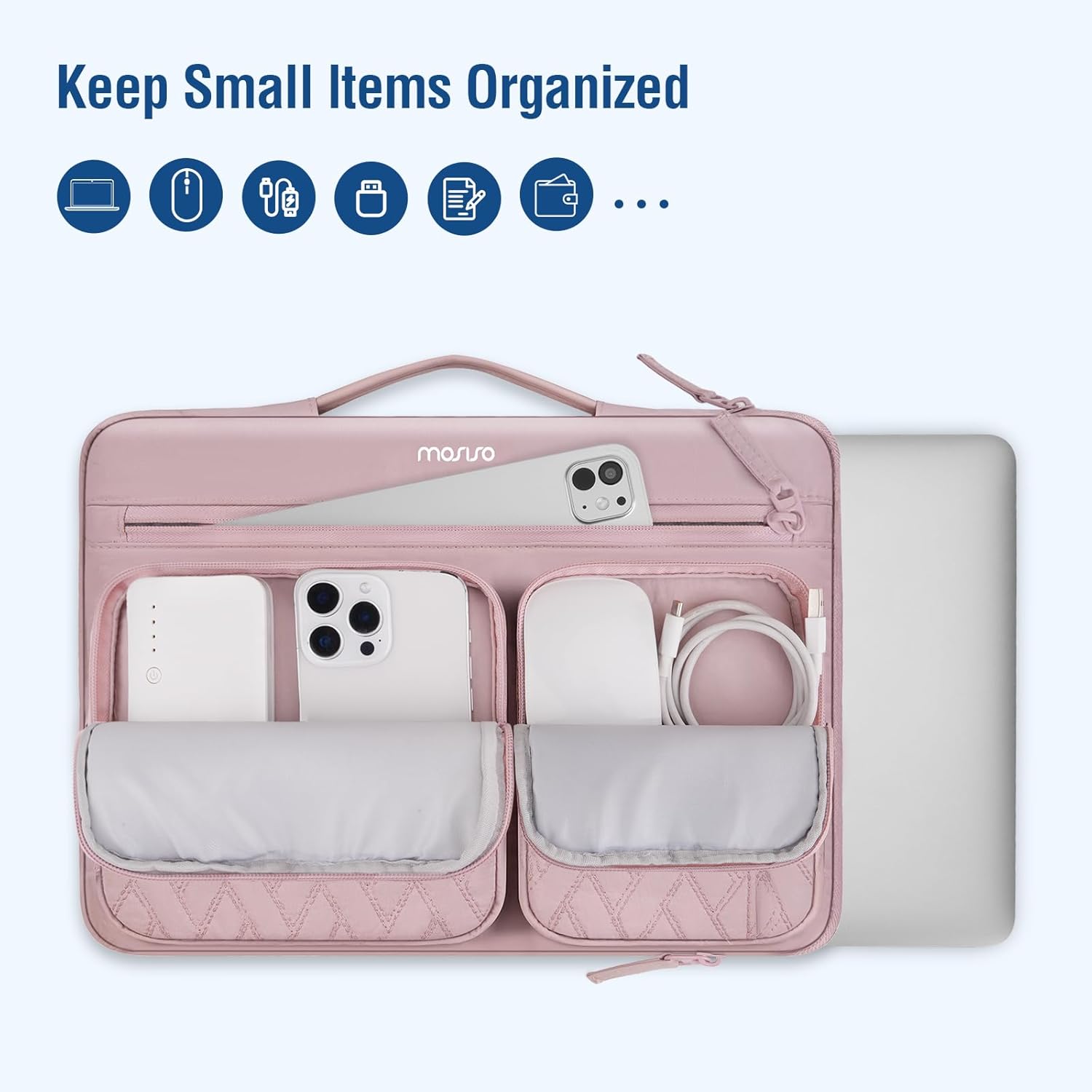 MOSISO 360 Protective Laptop Case 13.3 inch, 13-14 inch Laptop Sleeve Compatible with MacBook Air 13.6/Pro 13/Pro 14,HP Dell ASUS Lenovo, Parallelogram Quilted Bag with Raised&Horizontal Pockets, Pink - Image 3