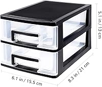 Vista 3 de Wakauto Organizador de escritorio transparente de 2 niveles con cajones, caja de almacenamiento apilable para maquillaje, suministros de oficina