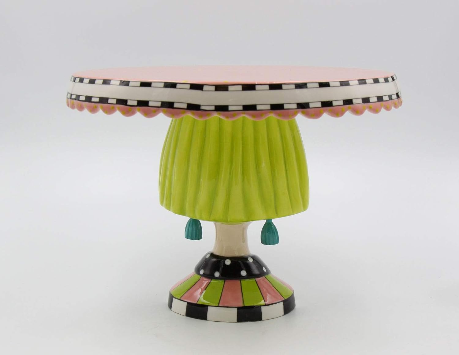 61800DB Fine Ceramic Dollymama Green Hair Lady Design Cake Stand Life is a Balance Between Cake and Cupcakes!, 11-1/8"