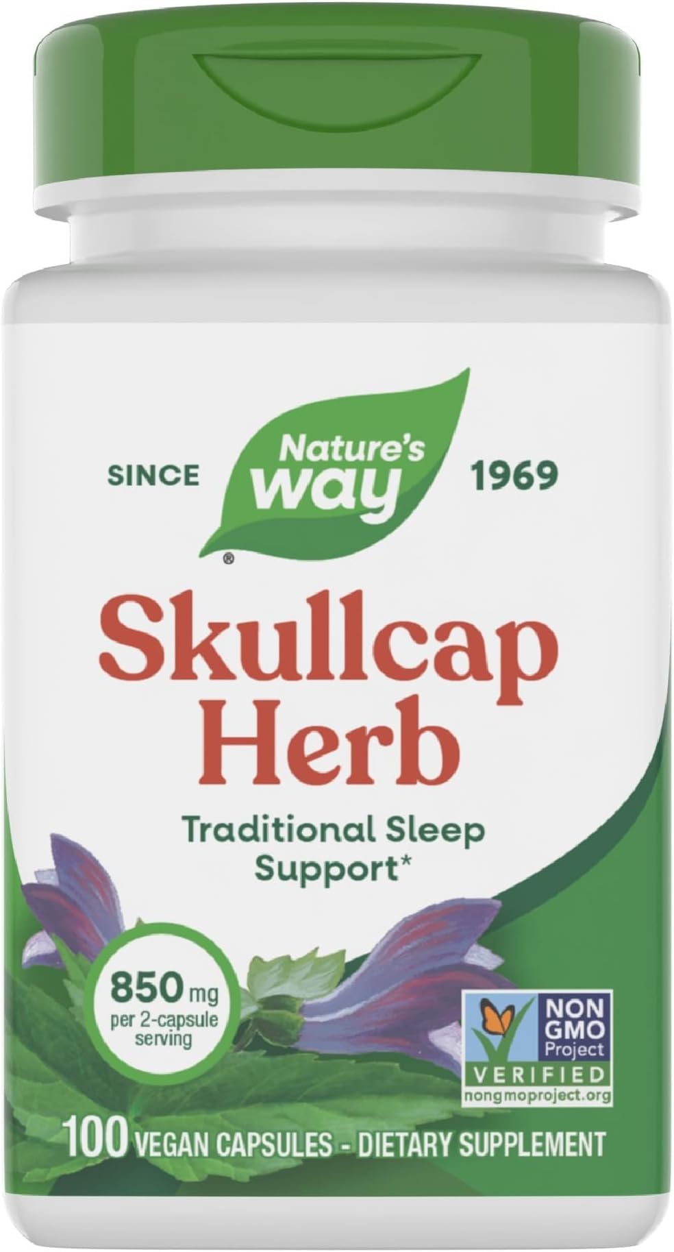 Nature's Way Skullcap Herb - Traditional Herbal Sleep Support* - Skullcap Herb - Non-GMO Project Verified - Gluten Free & Vegan - 100 Vegan Capsules