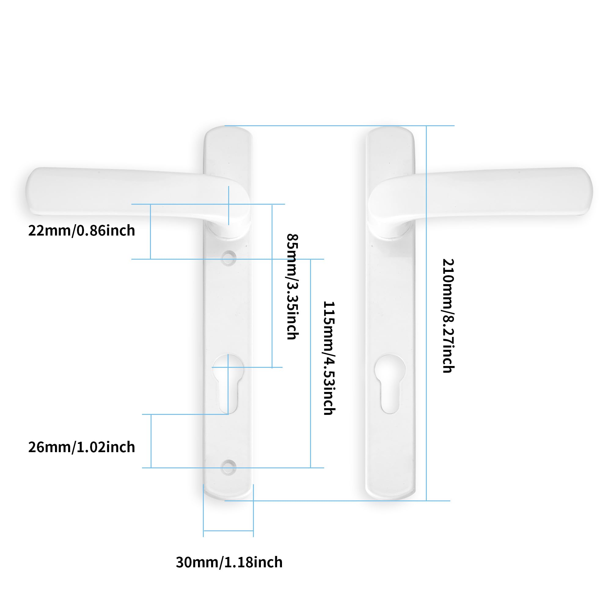 Aramanara UPVC Door Handles Set, Lever 85 mm PZ (Centres), 115 mm Screw to Screw - Image 4