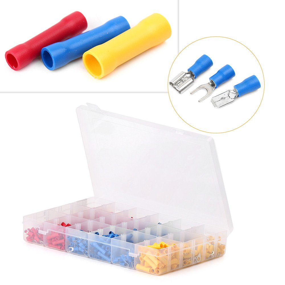 Bacar Kit de cosses à sertir assorties pour l'automobile, 1200 pièces de connecteurs électriques avec assortiment de 18 tailles de bornes assorties.