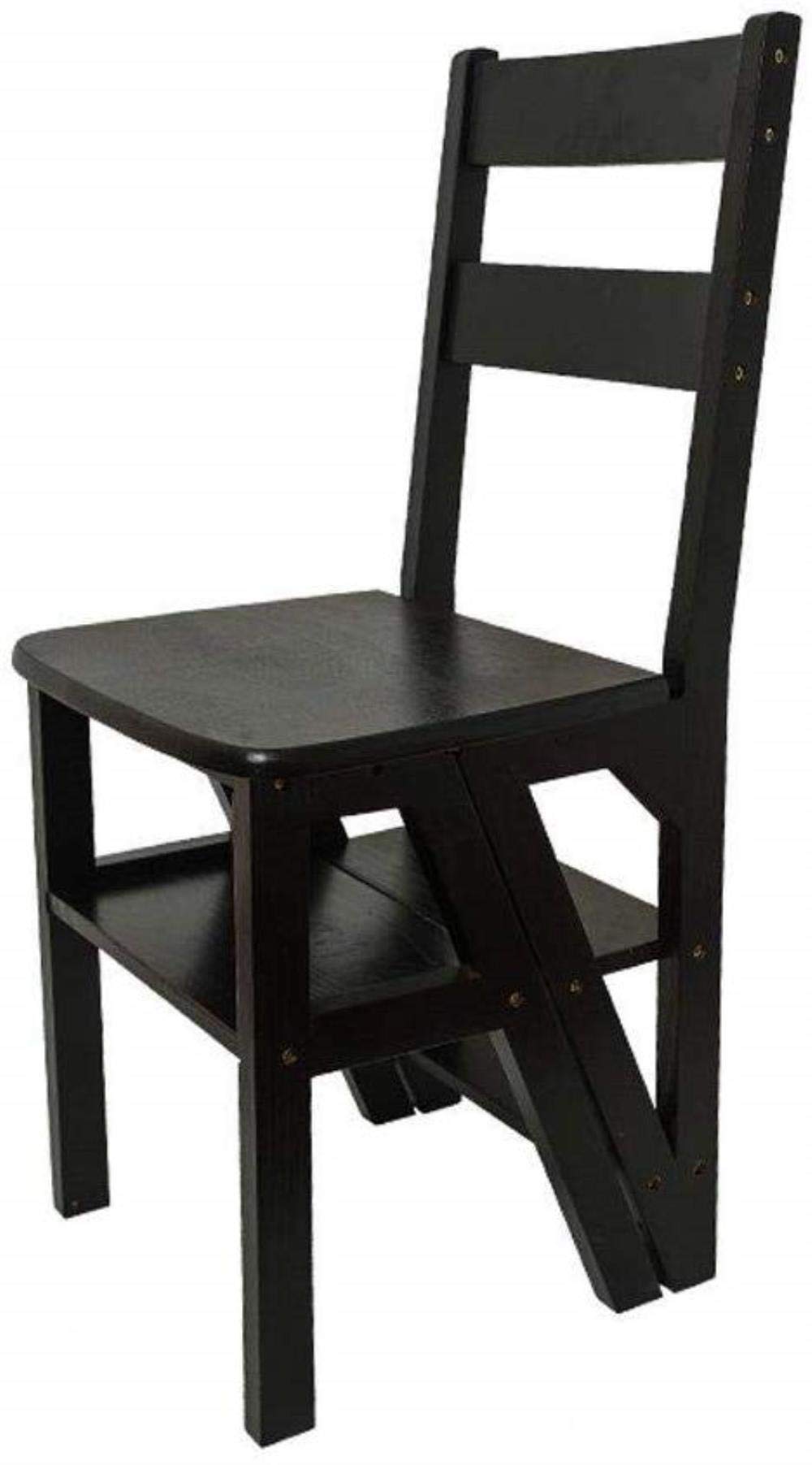 Wooden Folding Ladder Stool Chair Dual-use Multi-Function Climbing Ladder Home 4 Step Ladder Stepladders (Black Walnut Color)