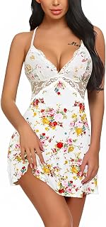 BELLEVINO Women's Mid Thigh Length Babydoll Dress Solid Chemise Ruffle Lingerie Set V-Neck Sleeveless Honeymoon Nightwear ... Price In India