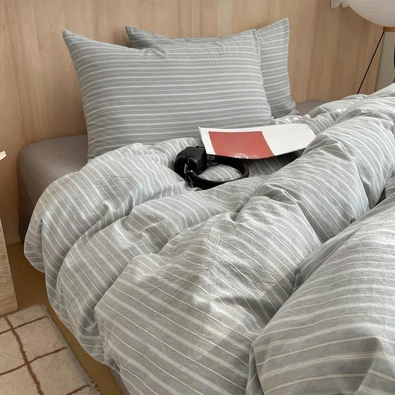 Housse de couette rayures grises microfibre douce parure de lit réversible 140x200 cm