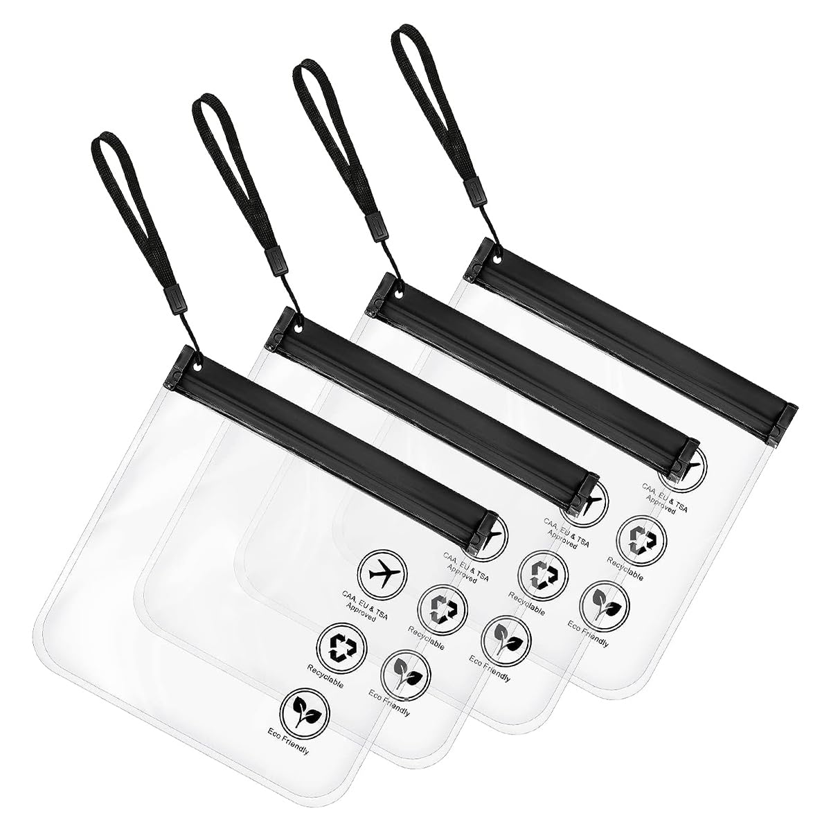 pack of 4 aeroplane bag liquids leak-proof airport safety approved liquid bags 20 x 20 cm travel cosmetic bag transparent and waterproof with handle