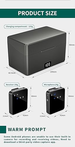 Miniatura 5 de Sistema de micrófono inalámbrico Lavalier 2.4G, (2 TX+1 RX+estuche de carga), rango de recepción de 328 pies, 45 horas de tiempo de uso, compatible