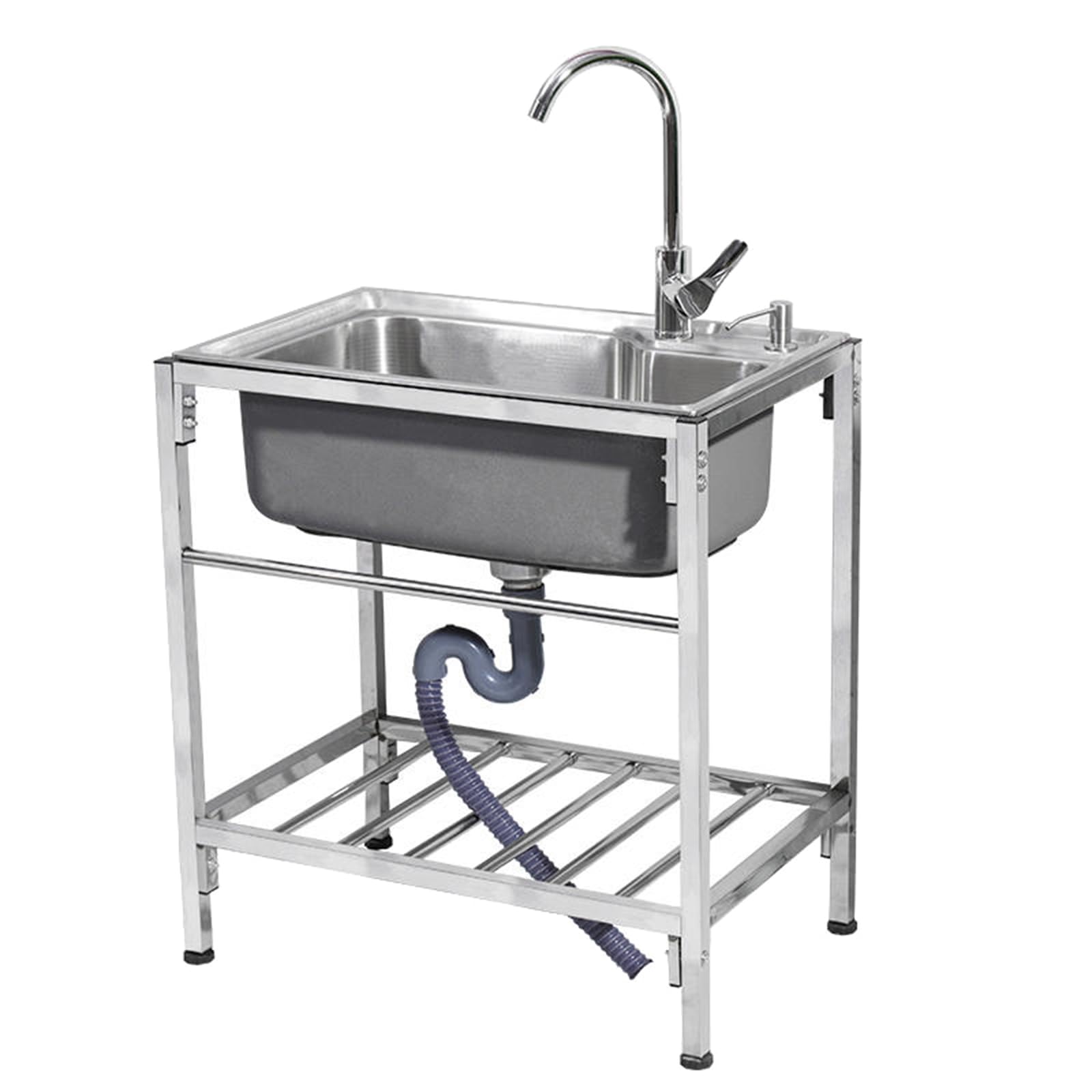 YADZISW Commercial Freestanding Stainless Steel Utility Sink, Single Bowl with Dual-use Faucet - Ideal for Indoor Outdoor Restaurant, Bar, Laundry, Garage, Backyard