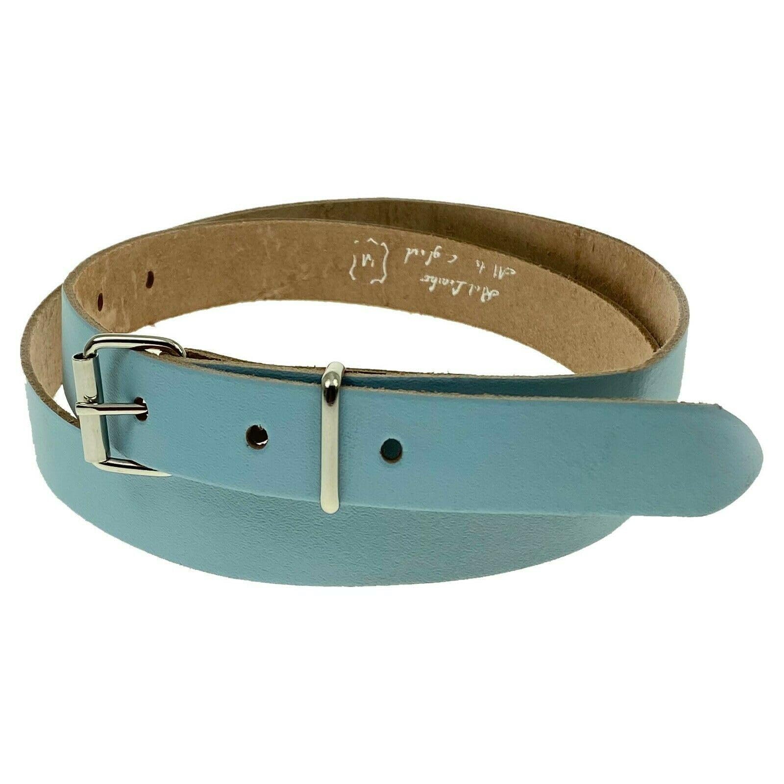 LADIES WOMEN'S 20MM THIN SKINNY 100% LEATHER WAIST BELT[Baby Blue,Medium 32"-36"]