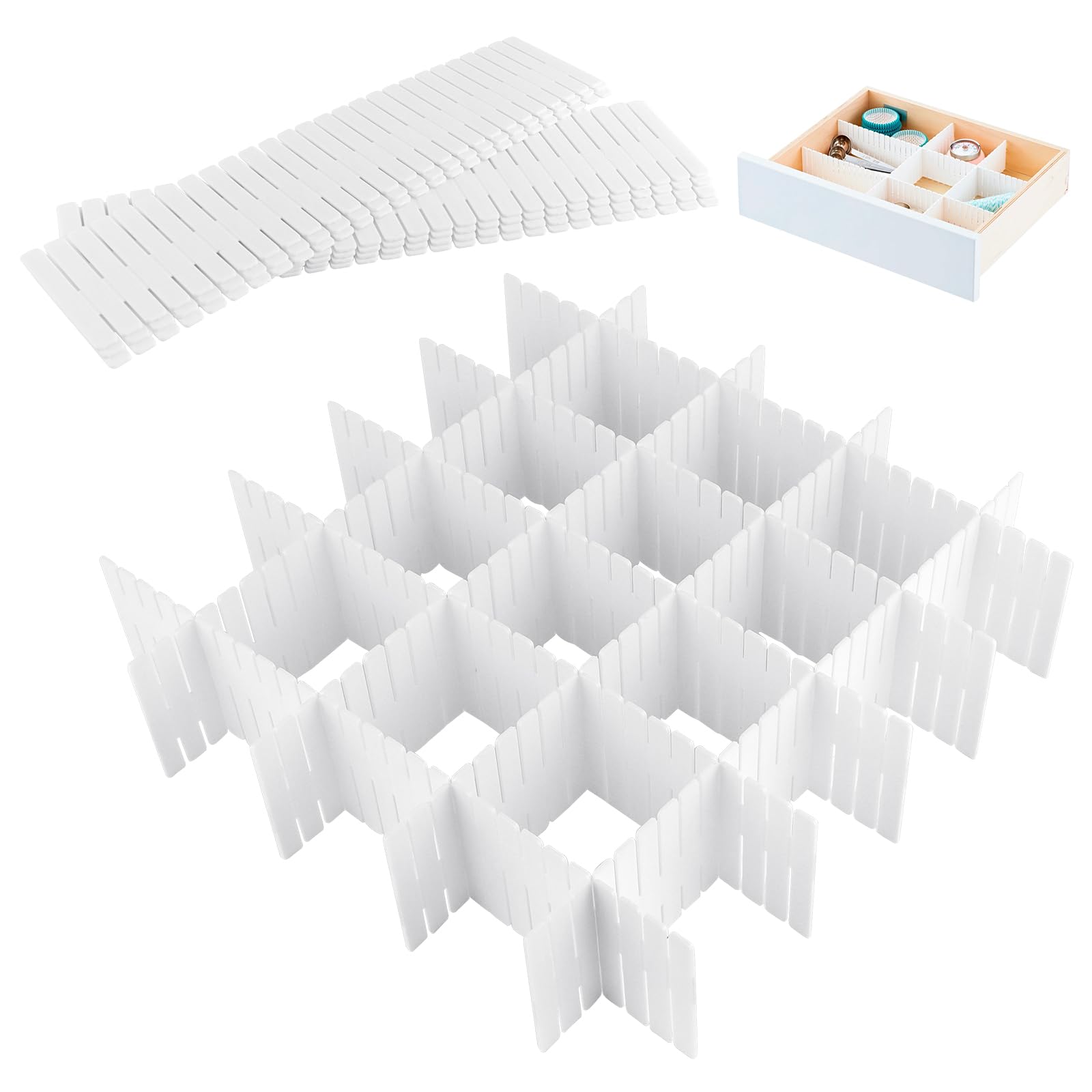 16 Piezas Separadores de Cajones Ajustable,Organizador Armario Ropa,32x7cm Organizador de Cajones Modulares,Separador de Armario Divisores,para clasificar ropa,cosméticos y suministros de oficina