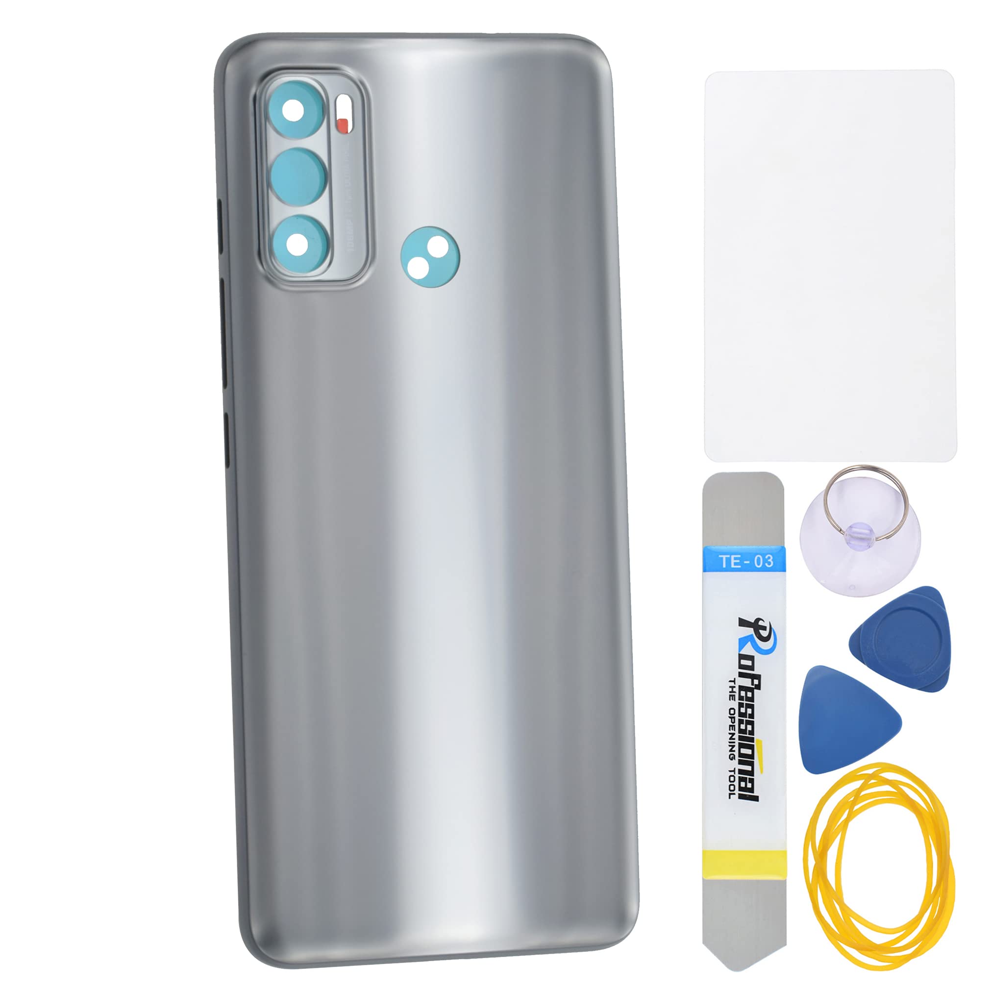 Frosted Silver Plastic Back Panel Cover Replacement for Motorola Moto G60 with Installation Instruction Tool Kit