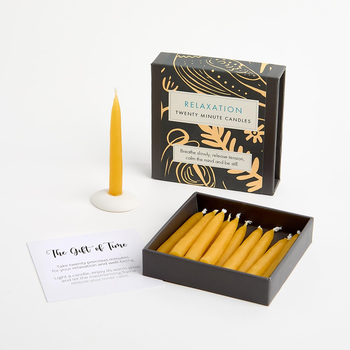 Signature Collection - Relaxation (Folk) by Cotton & Grey - 12 Pure Beeswax Twenty Minute Candles with Ceramic Holder