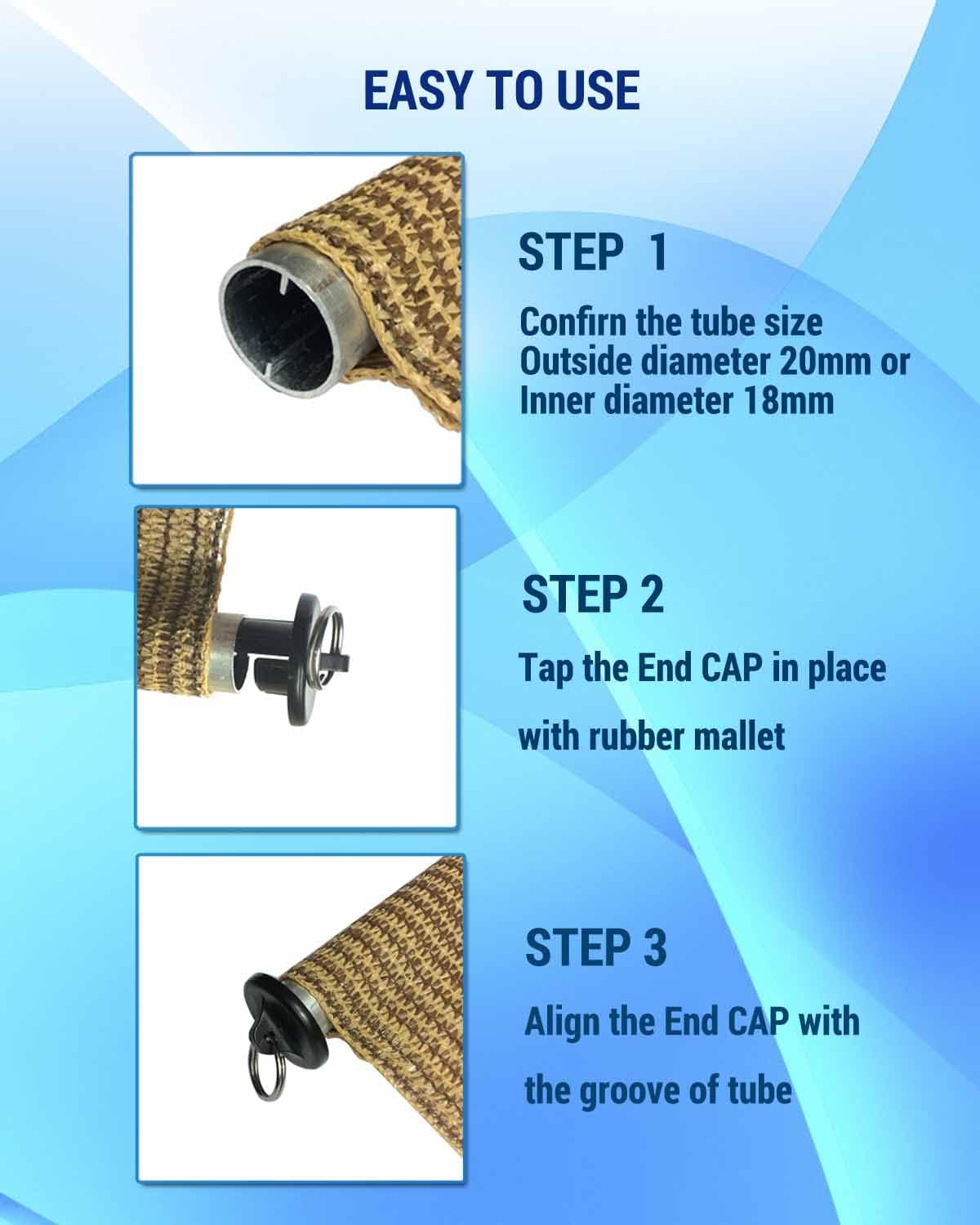 Bungee Kit and End Cap,Compatible with Coolaroo Outdoor Roller Sun Shade Replacement Parts,Shade Tie Downs(3set,Black)