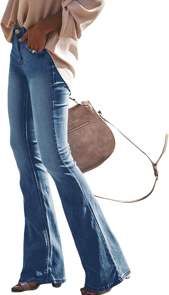 Women's High Waist Bootcut Stretch Jeans Flared Trousers S-XXL