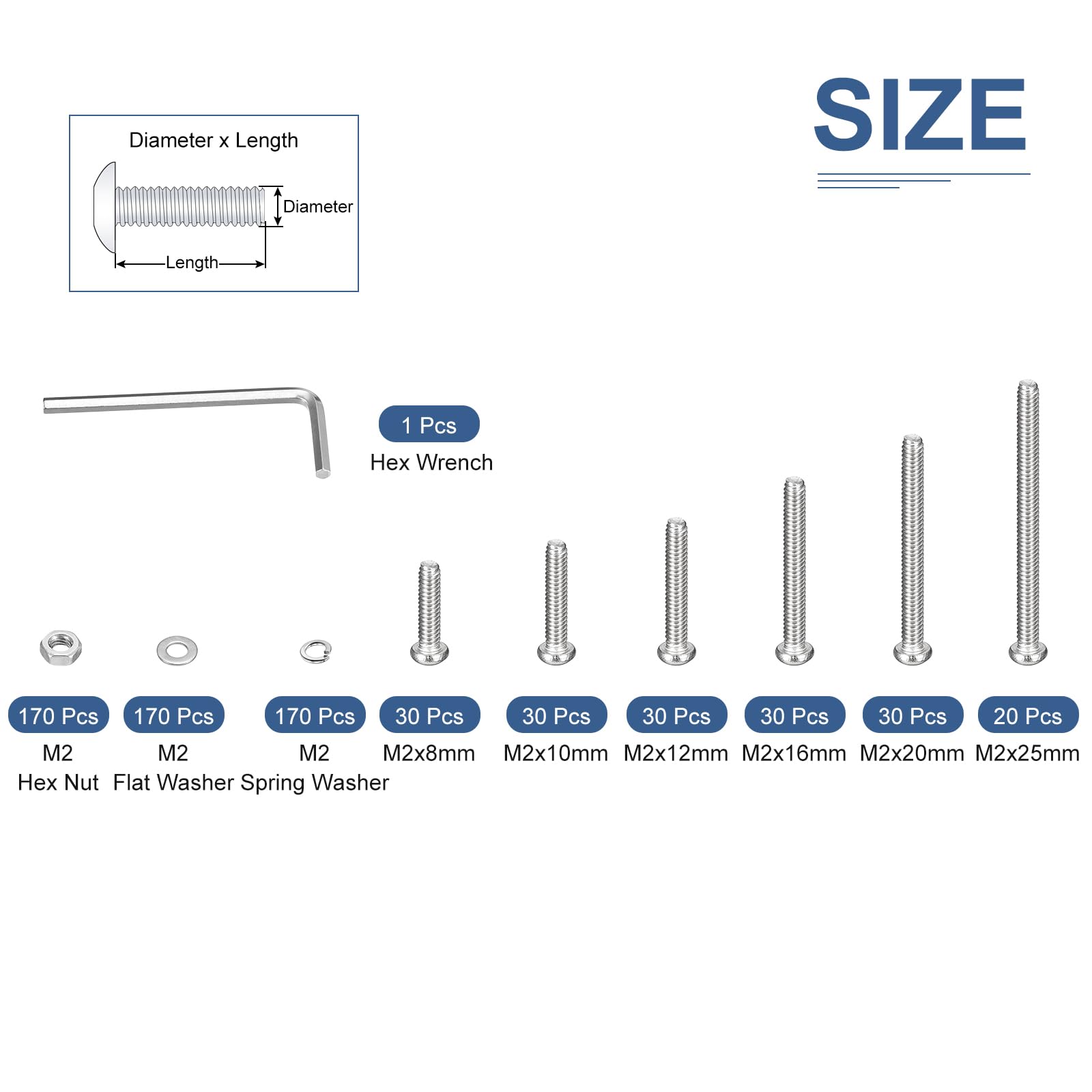 DTGN 681Pcs M2 Button Head Hex Socket Cap Screw, 8-25mm Bolt Nut Washer Wrench Assortment Kit 304 Stainless Steel - Image 2