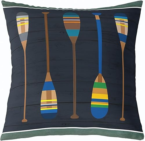 Funda de almohada con estampado de remo en bote de 16 x 16 pulgadas, funda de almohada rústica de naturaleza cabaña, funda de cojín cuadrada suave,
