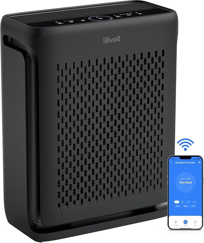 Purificador de aire para el hogar Mascotas Dormitorio hasta 1073 pies² Prefiltro lavable | Modo de suspensión HEPA silencioso para mascotas, alérgenos, polvo, polen, humo, monitor inteligente de calidad del aire, AHAM VERIFIDE, Vital 100S-P, negro