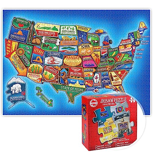 Jigsaw Puzzles for Adults 1000 Pieces - USA Map Jigsaw Puzzle,Educational Toy Indoor Family Game