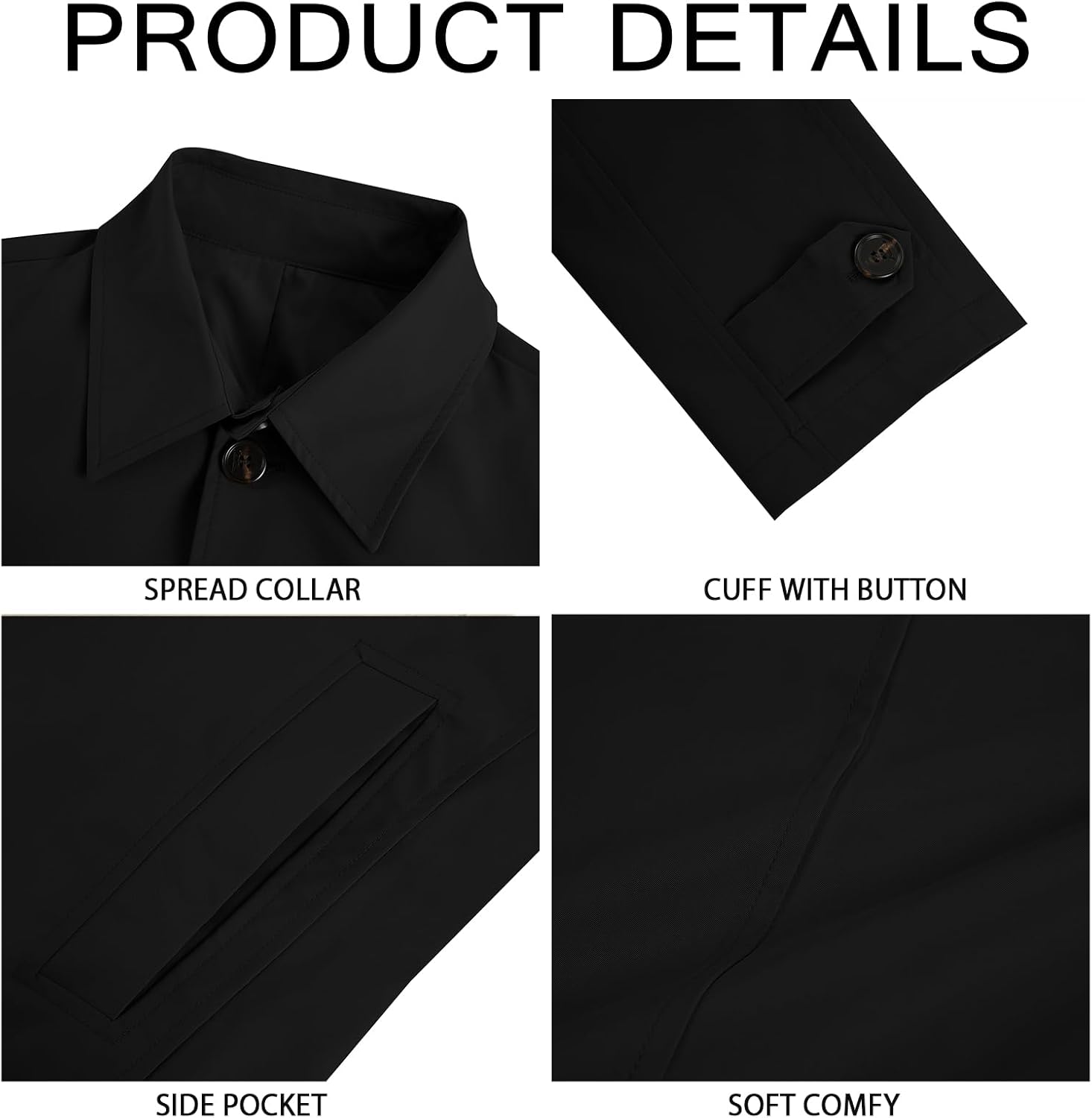 Makkrom Mens Trench Coat Single Breasted Casual Spread Collar Windbreak Jacket Long Classic Business Overcoat - Image 5