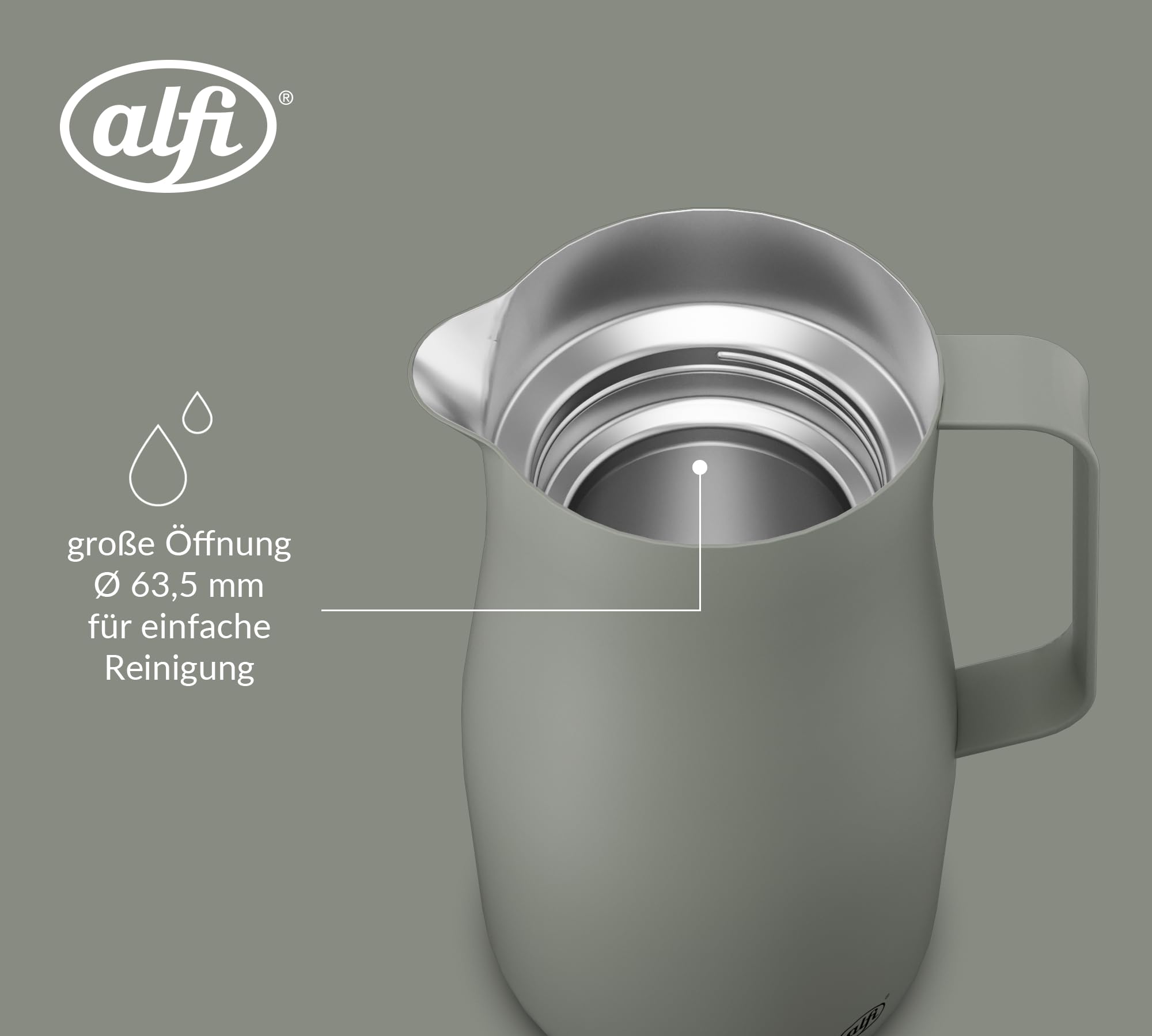alfi STUDIO TEA Isolierkanne 1,00 l, 12 h heiß, matcha green | 24 h kalt, Thermoskanne für Kaffee & Tee, doppelwandig aus Edelstahl, Drehverschluss, große Öffnung, spülmaschinenfest, grün