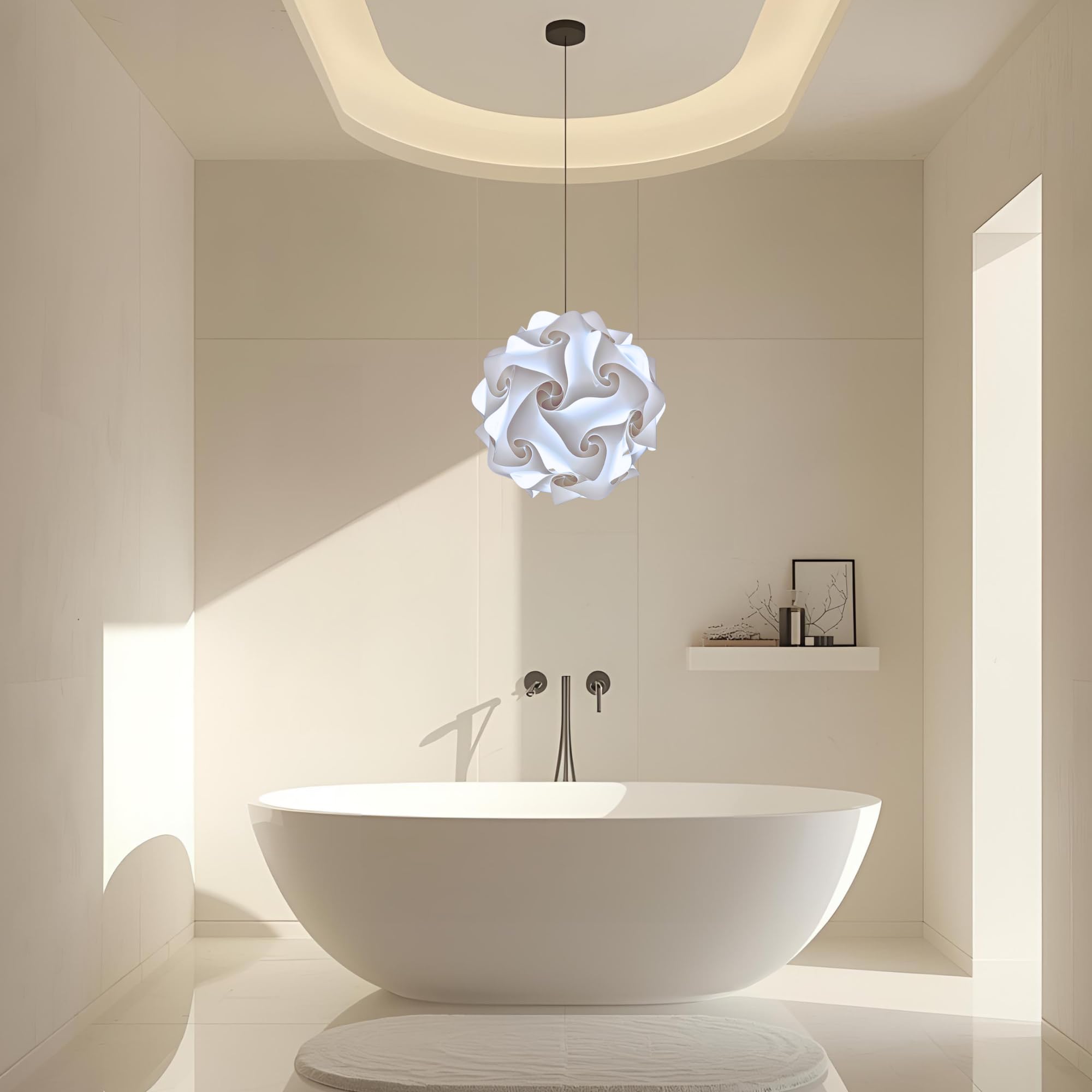 Lampadesign Lampadario soffitto camera da letto soggiorno cucina moderno FIOCCO Sfera bianca diametro 35 cm Lampada a sospensione bagno sala pranzo di design Lampadina Led 17w E27 Luce fredda