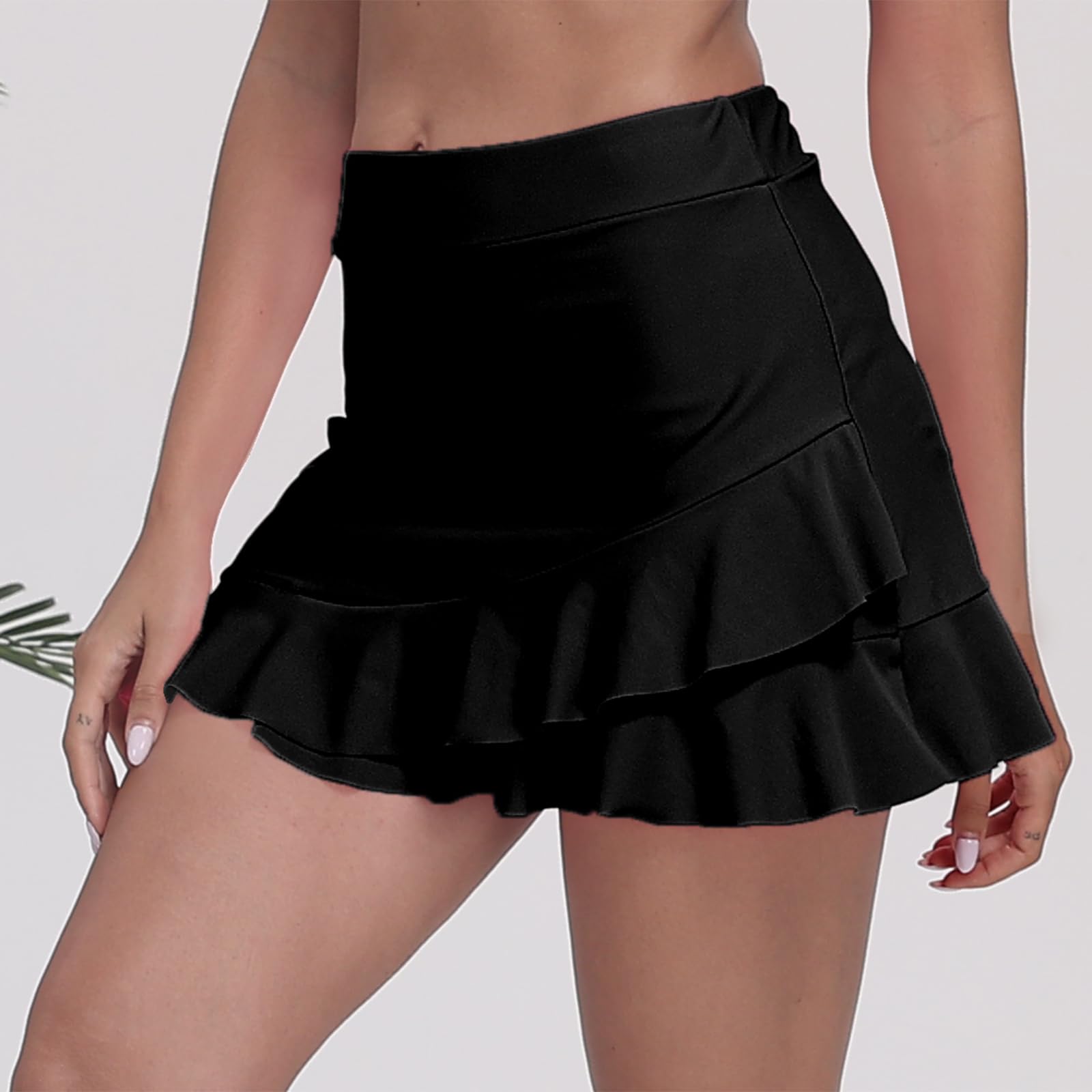 Halcurt Gonne da bagno da donna a vita alta con volant e pantaloni tankini hipster