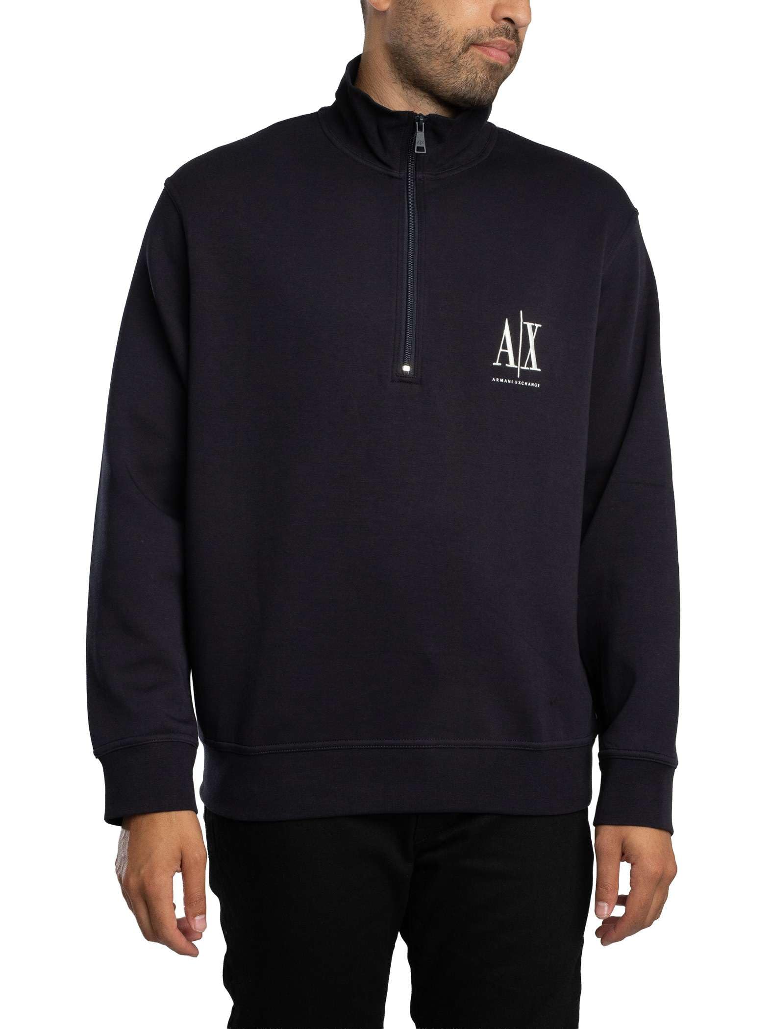 Armani Exchange Men's Black Embroidered A|X Logo 1/4 Zip Sweatshirt - Deep Navy Ub101  42 Xl