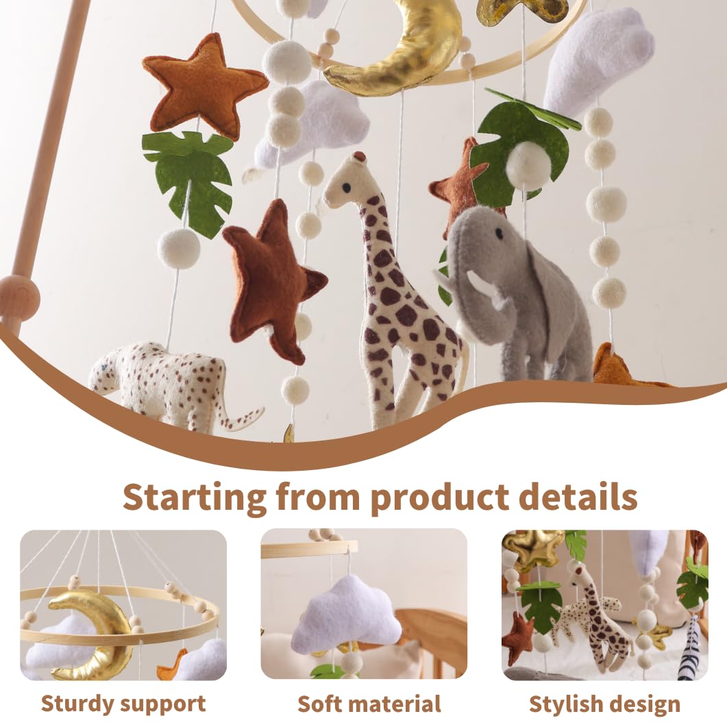 GOODMOM Baby Mobile for Crib,Jungle Mobile, Boho Nursery Decor Gender-Neutral Crib and Ceiling Mobile Hand-Crocheted Mobile for Baby Nursery Ceiling Mount Unisex (Elephant Giraffe Leopard Zebra)