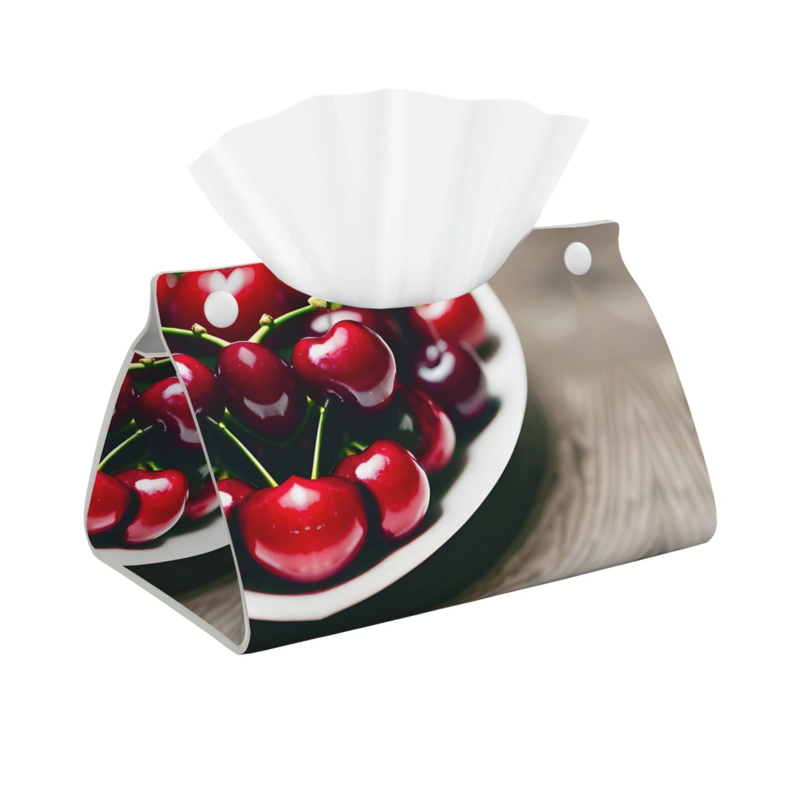 Red Cherries Long Tissue Box Cover â€ Living Room, Office, Car â€ Crafted from Leather- â€ Foldable Home Decoration